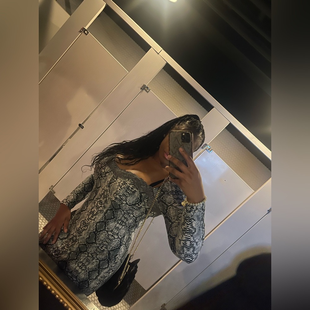 Fashion Nova Gray Snake Print Long Sleeve Dress